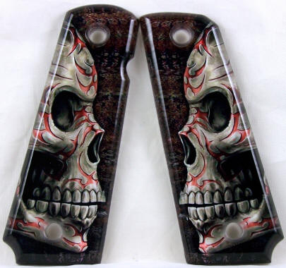 Tribal Skull featured on 1911 Fullsize Left Side Safety Pistol Grips